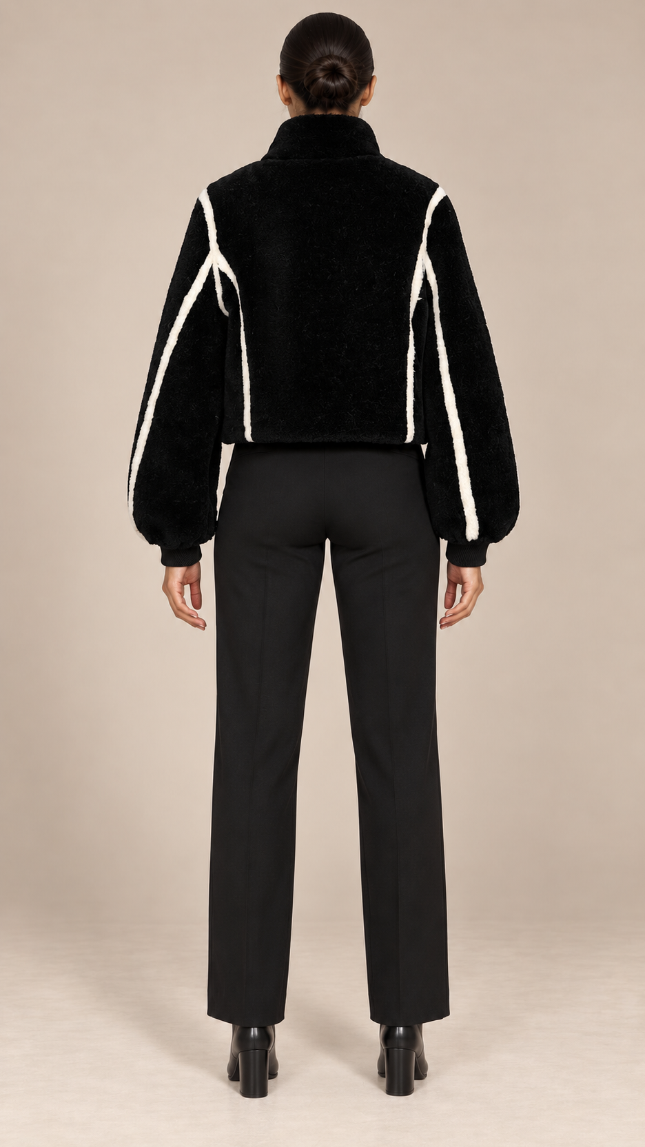 Leocadia Contrast-Seam Jacket — Black model back