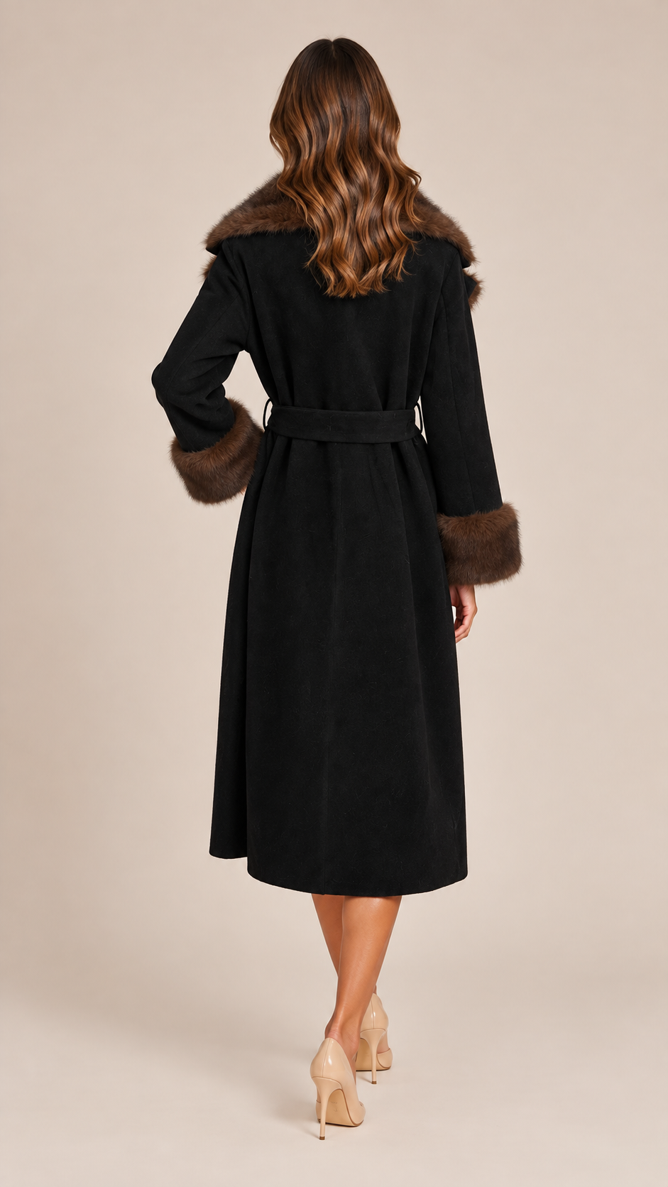 Colette Fur Collar Coat — Black model back