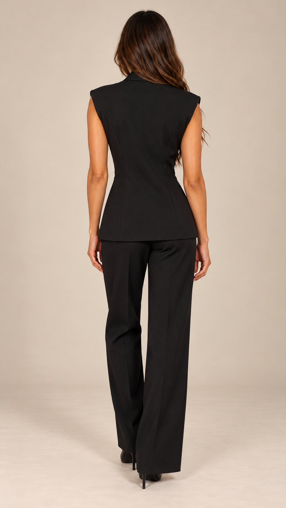 Rosalind Double-Breasted Vest Set — Black model back
