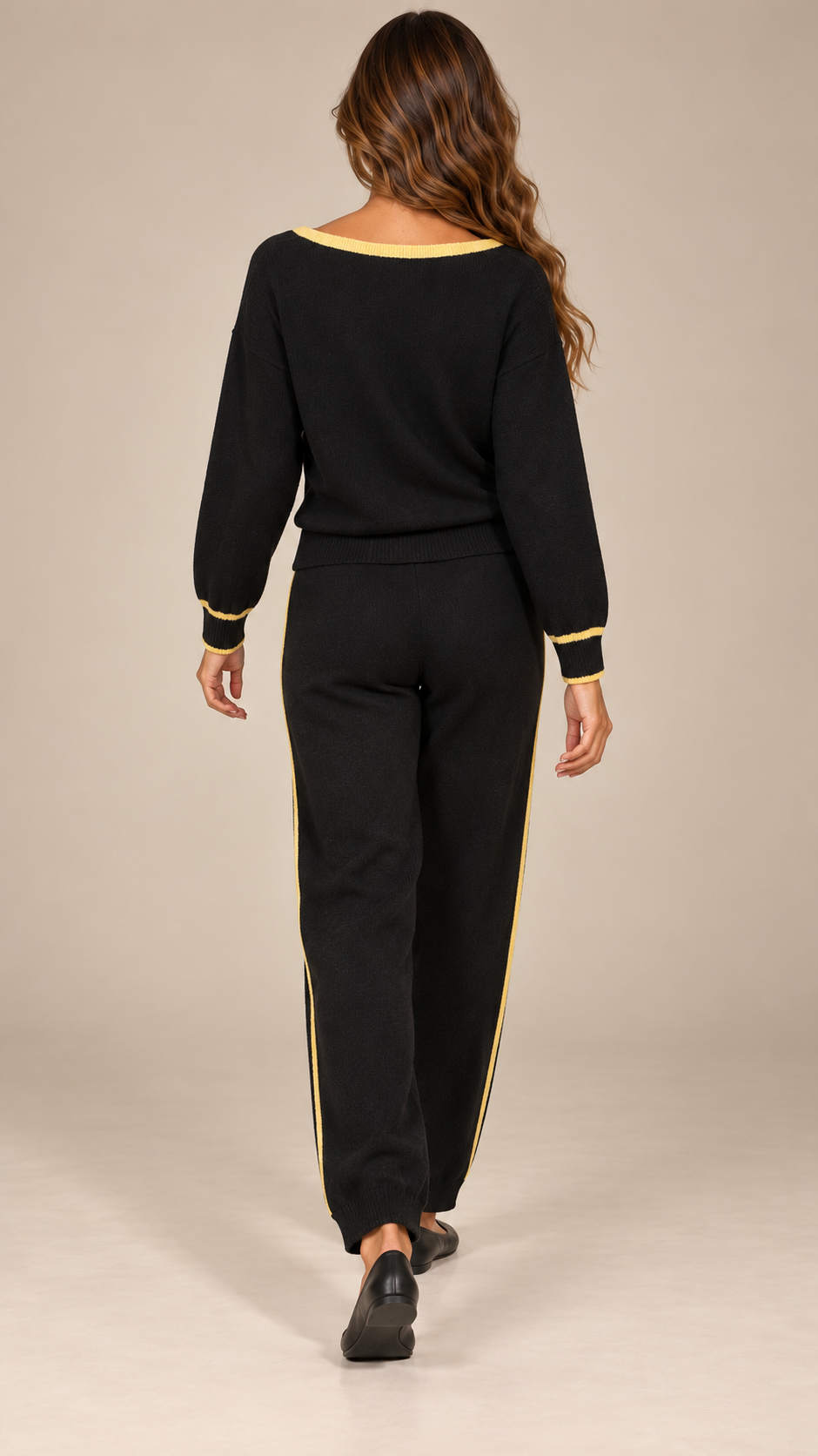 Saskia Tipped Knit Set — Black model back
