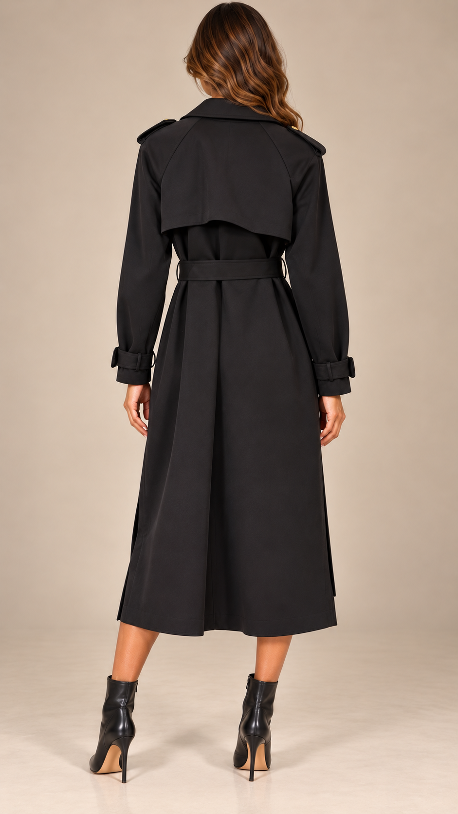 Tilda Gilt-Button Trench — Black model back