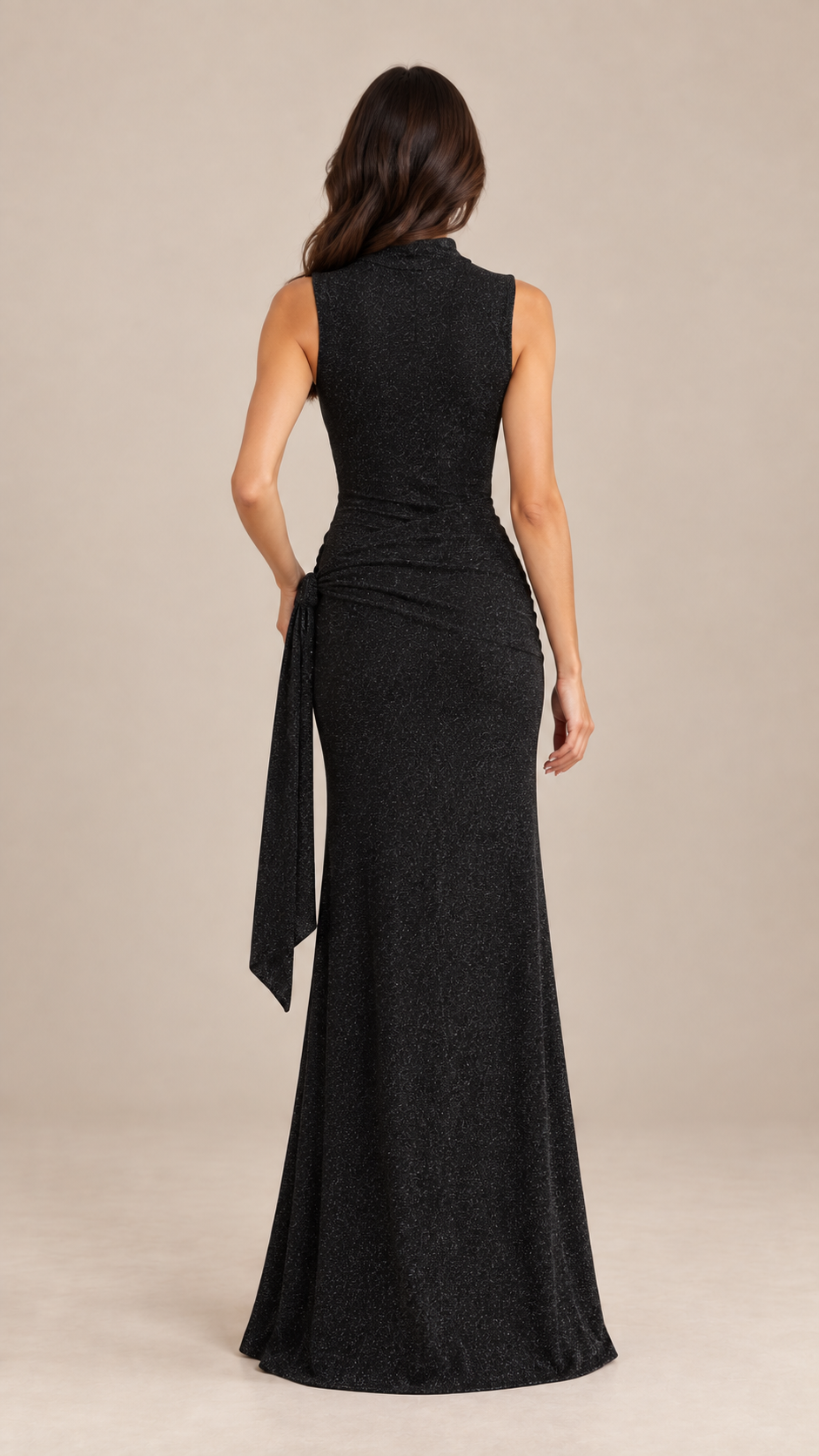 Noemi Ruched Sash Maxi — Black model back