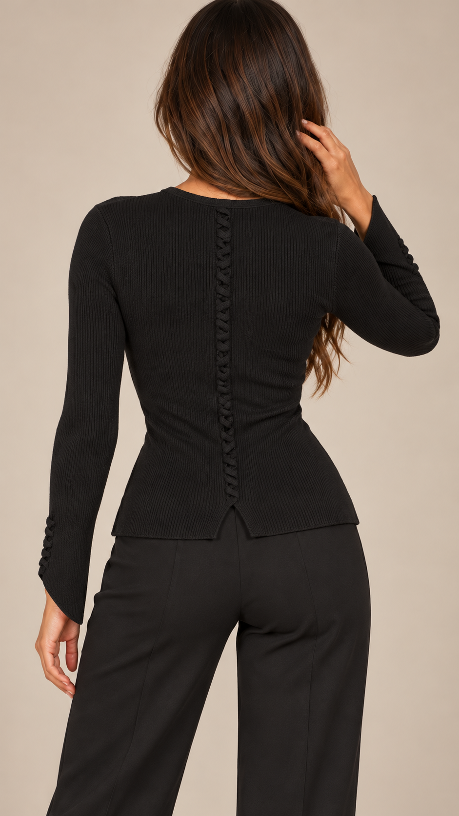 Bronagh Braided-Trim Cardigan — Black model back