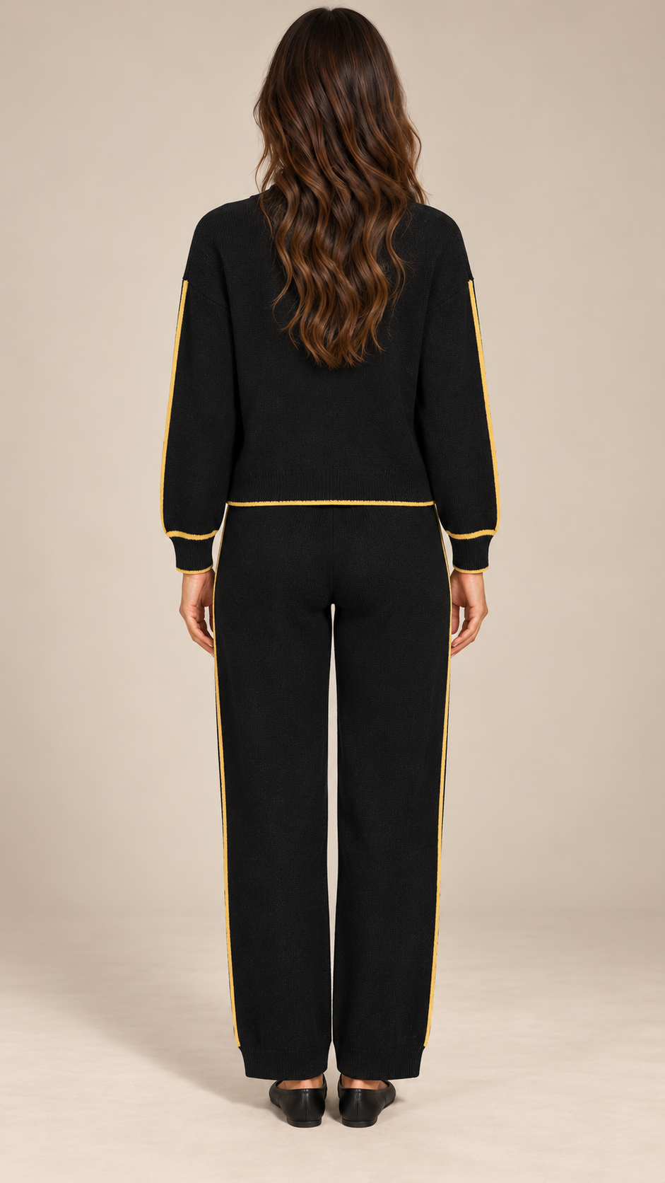 Henrietta Piped Knit Set — Black model back