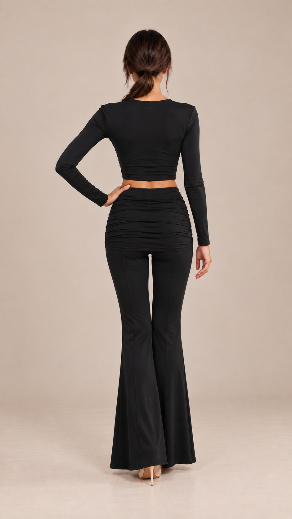 Vienne Ruched Pants Set — Black model back