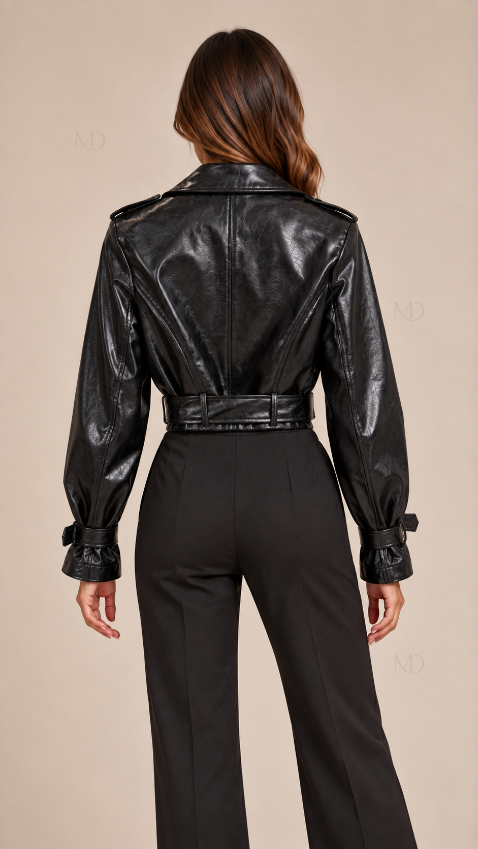 Sloane Cropped Moto Jacket — Black model back