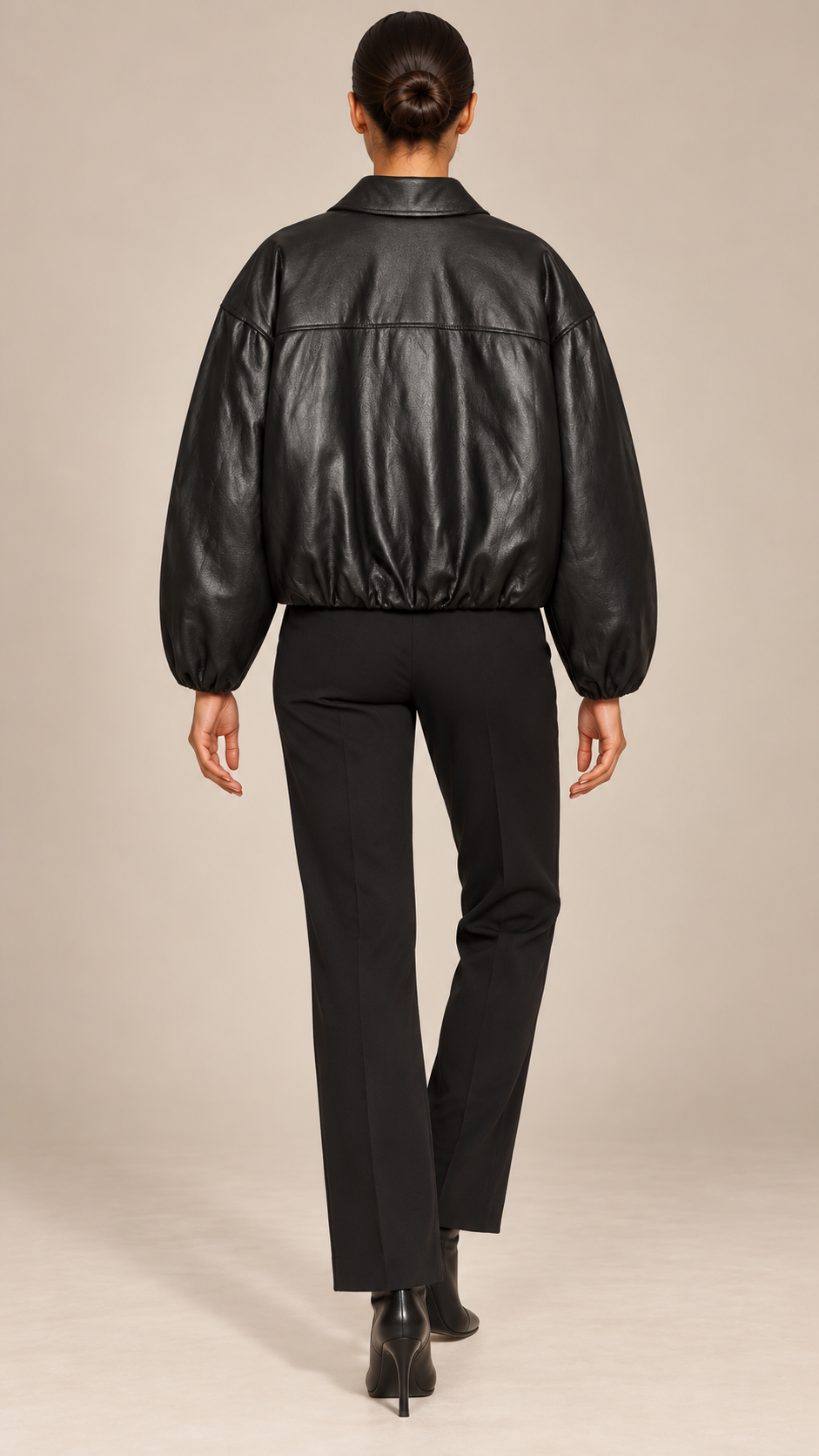 Leonora Drape-Collar Bomber — Black model back