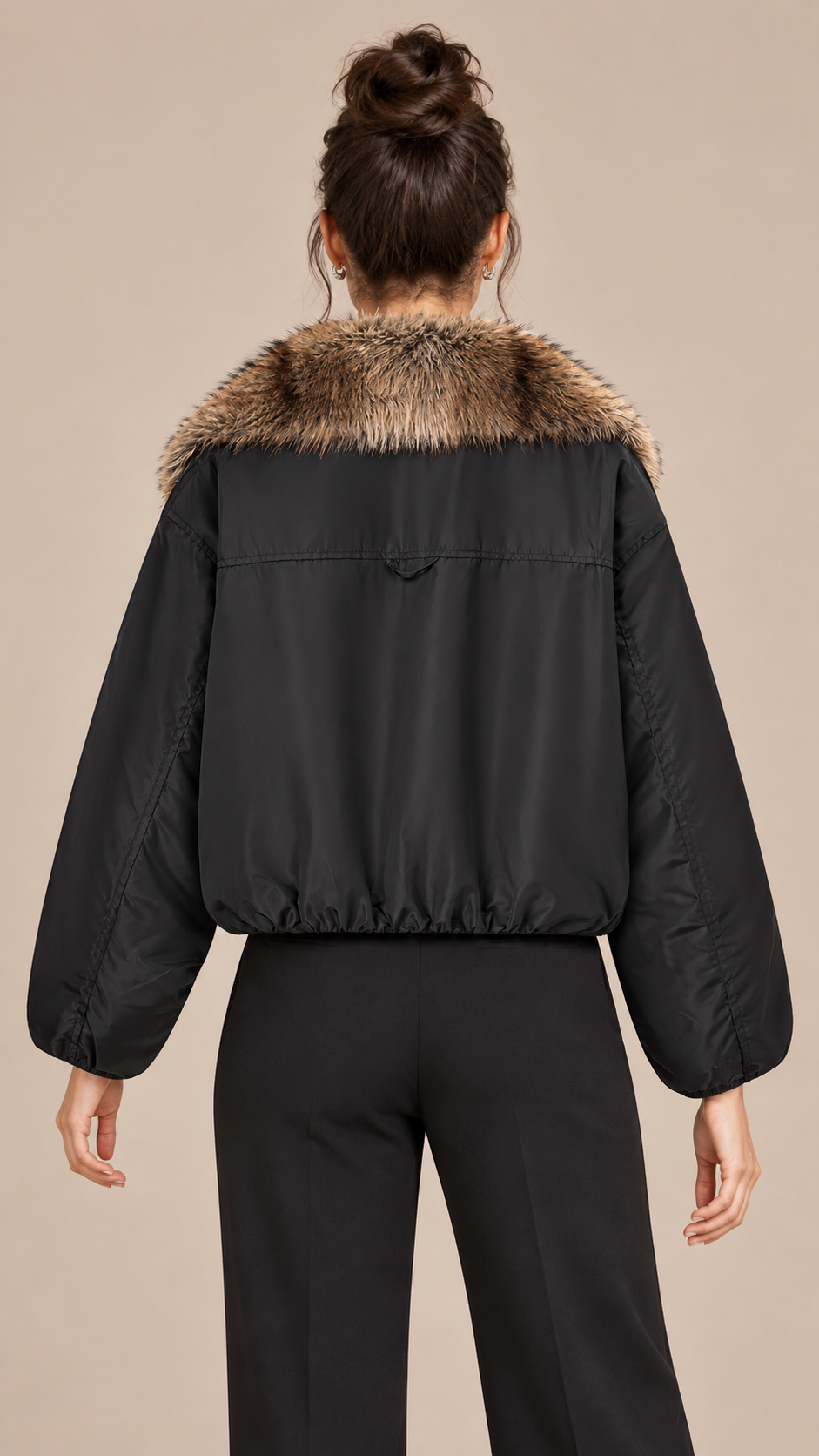 Nova Fur Collar Bomber — Black model back