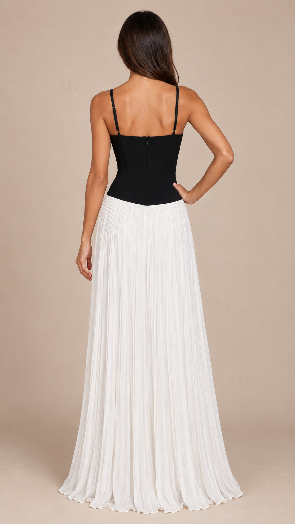 Valentina Beaded Pleated Maxi Dress — Black model back