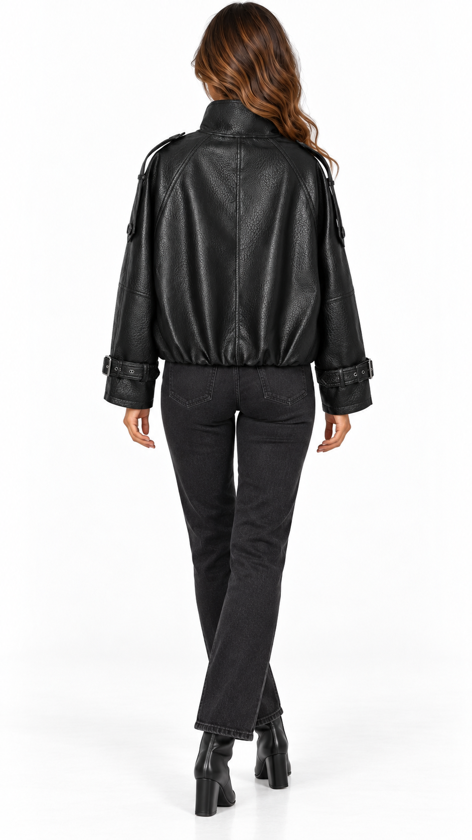 Romilly Funnel Jacket — Black model back