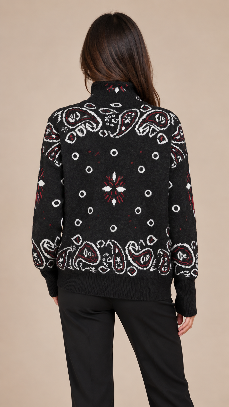 Sienna Paisley Zip Cardigan — Black model back