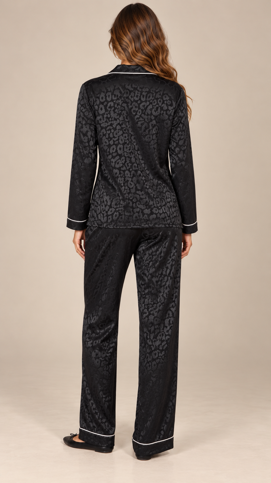 Faustine Jacquard Pajama Set — Black model back