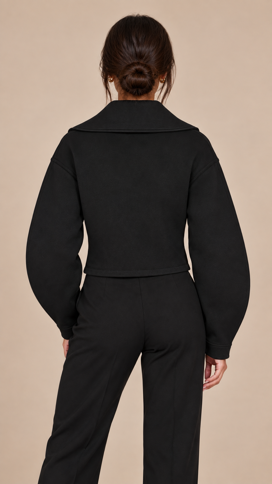 Elise Zip Collar Jacket — Black model back