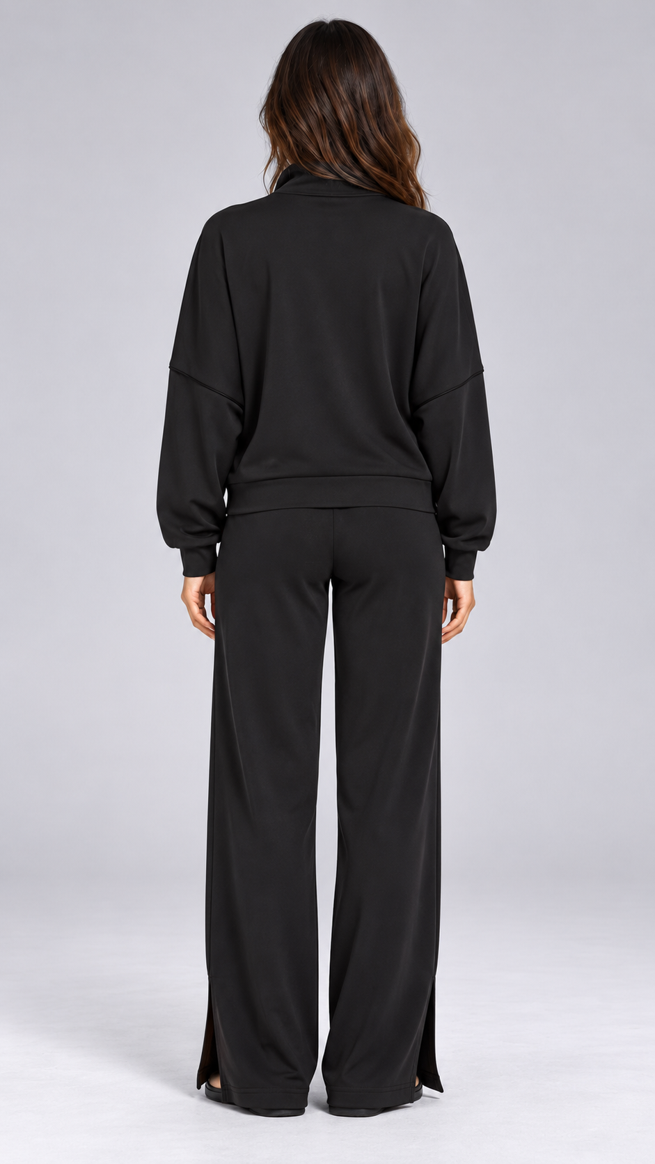 Henna Split-Hem Lounge Set — Black model back