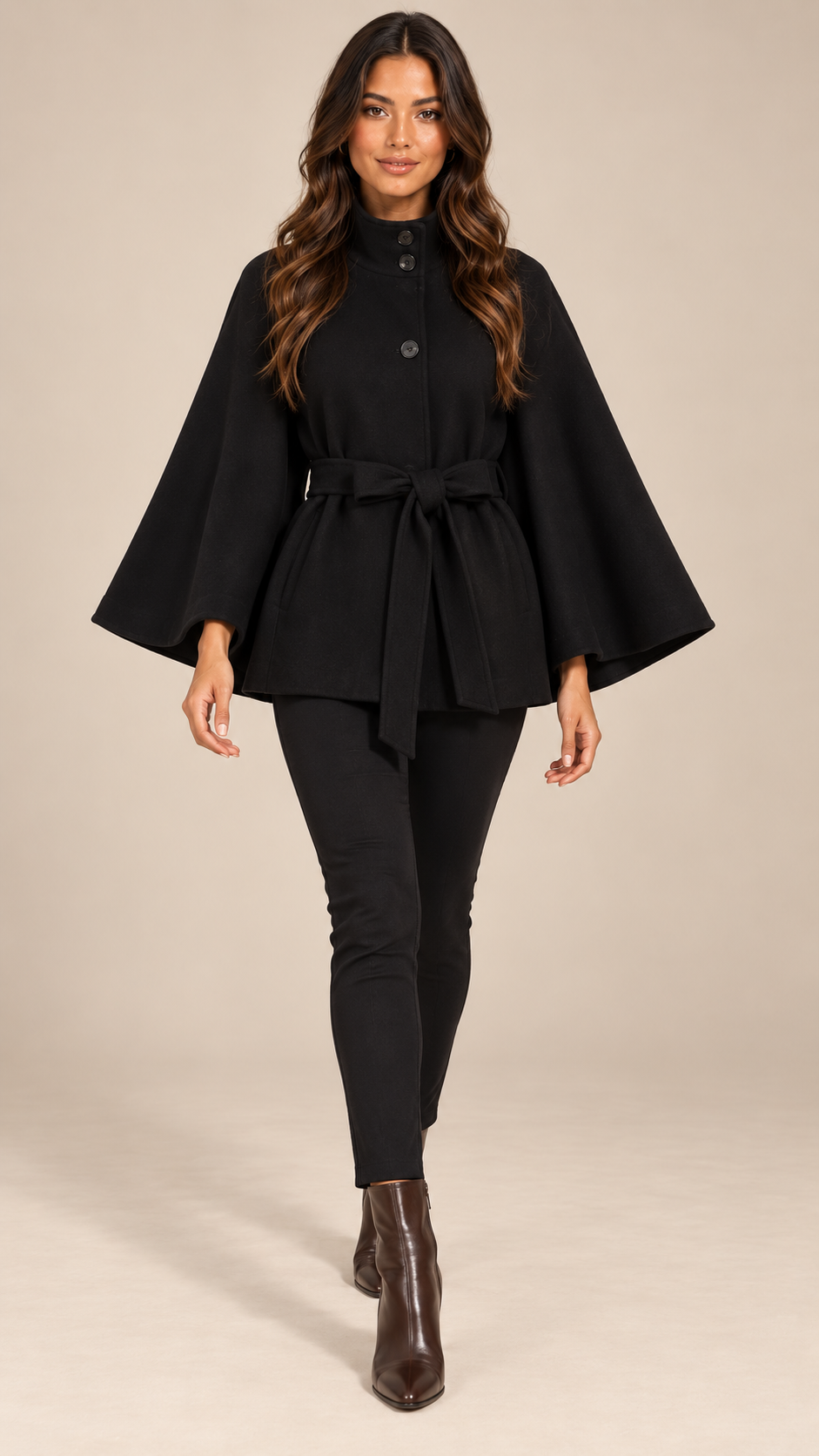 Antonella Cape Coat — Black model front