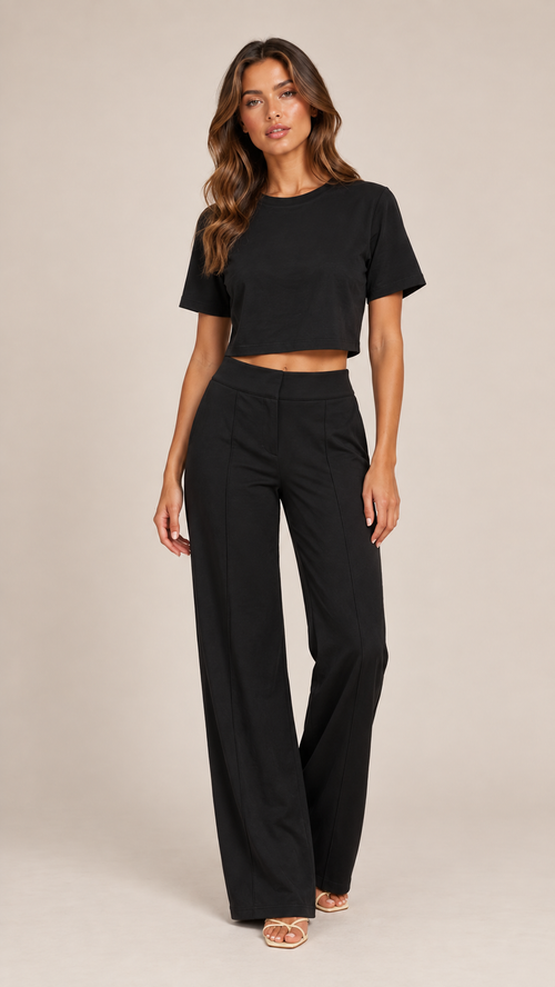 Noelle Cropped Tee Set — Black model front