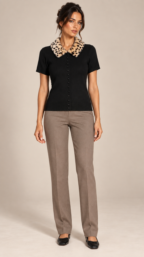 Emmeline Spotted Cardigan — Black model front