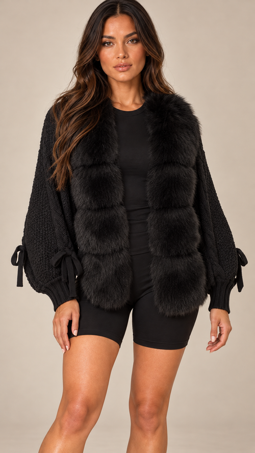 Rosanna Fox-Collar Cardigan — Black model front