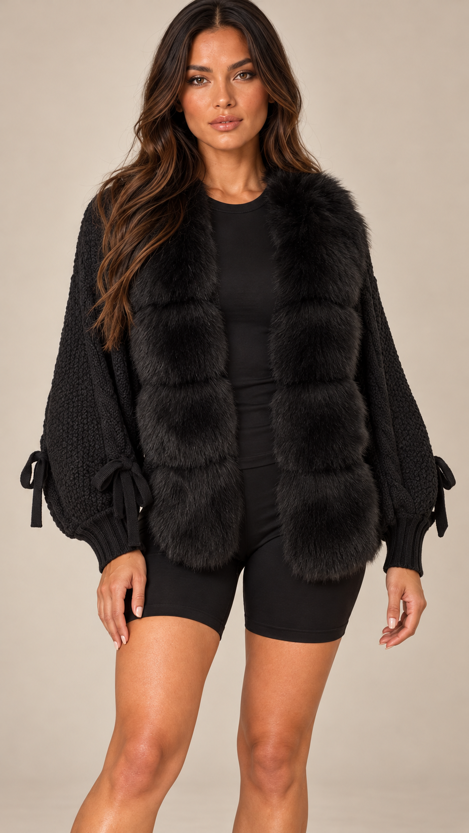 Rosanna Fox-Collar Cardigan — Black model front