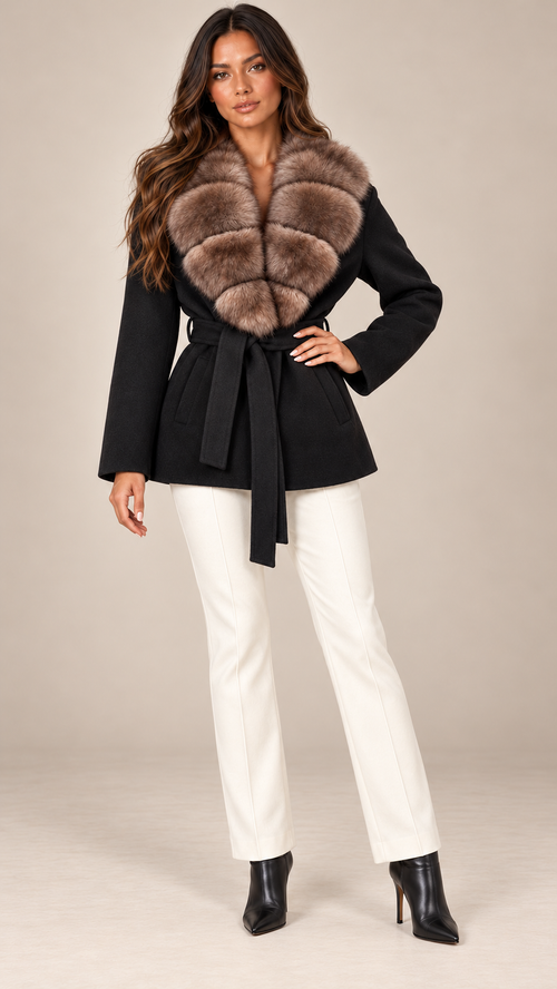 Katja Ruff-Collar Coat — Black model front
