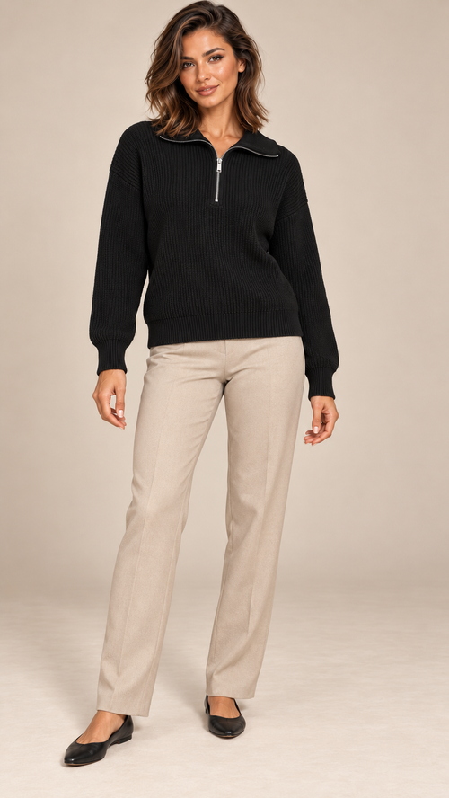 Isadora Half-Zip Sweater — Black model front