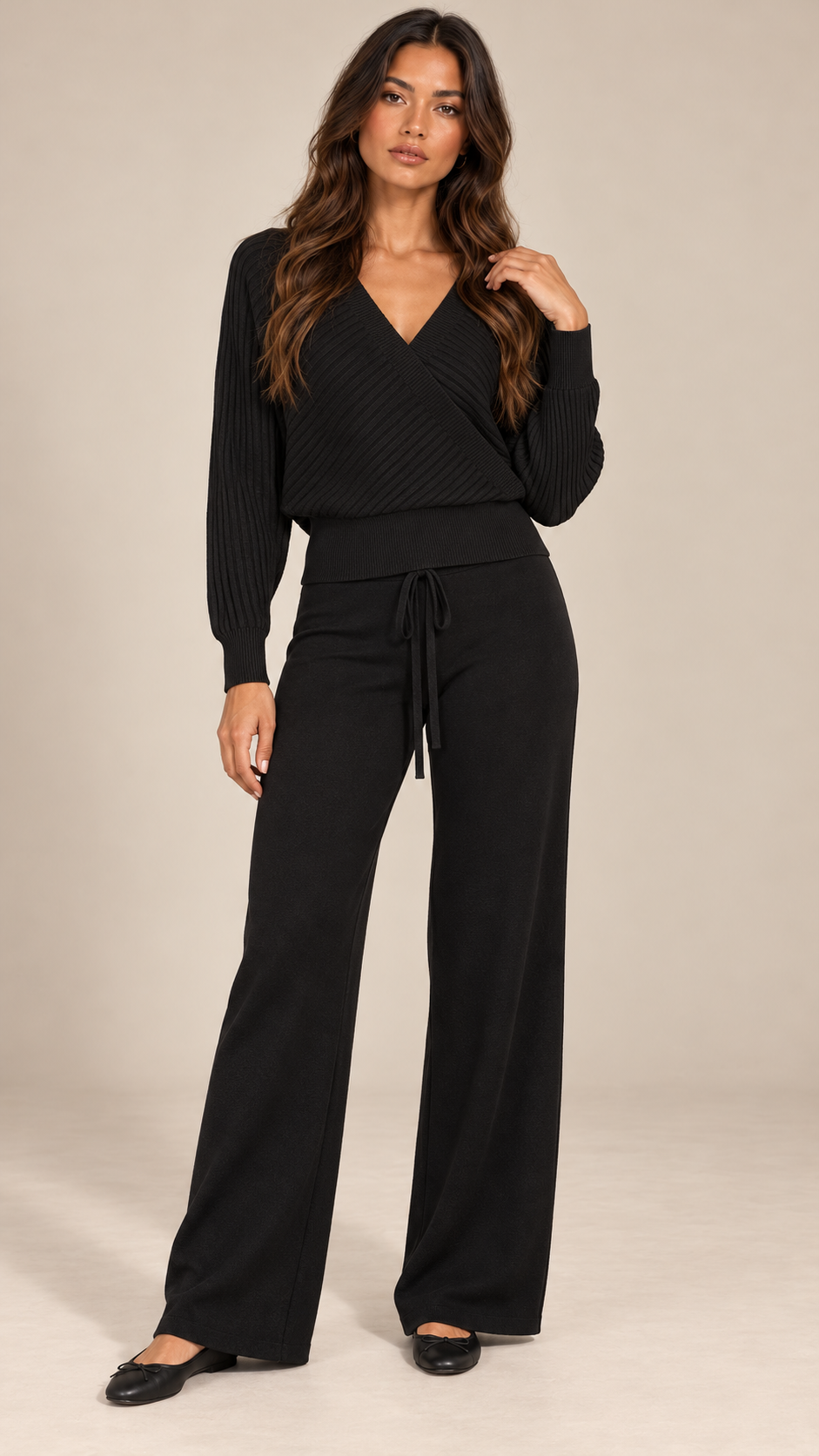 Briony Crisscross Pant Set — Black model front