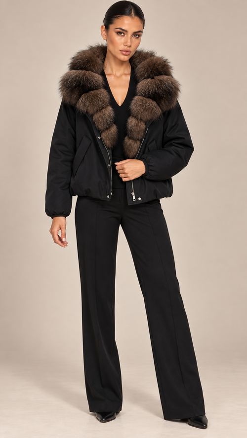 Seraphine Fur-Collar Puffer — Black model front