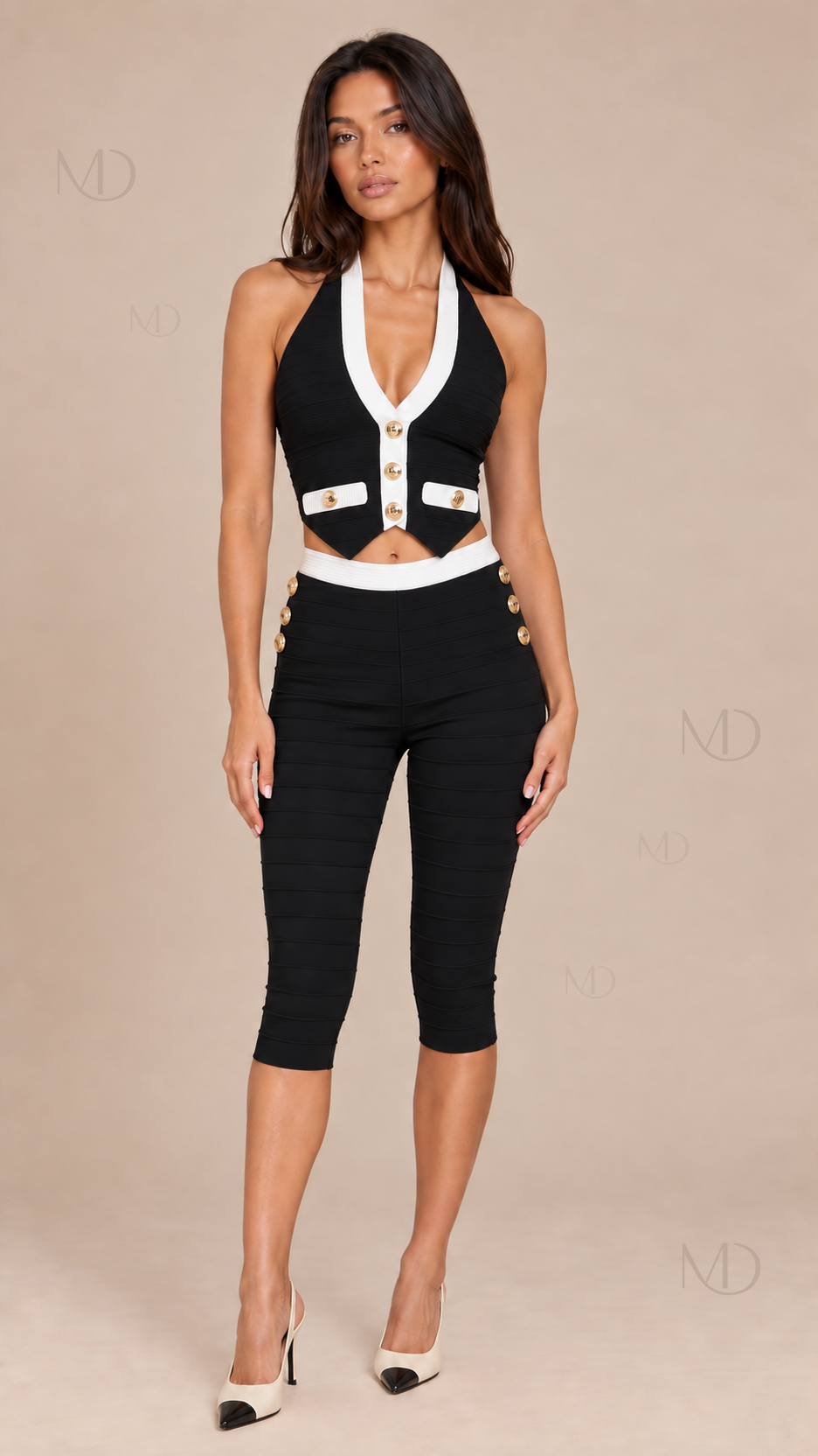 Odette Buckle Bandage Set — Black model front