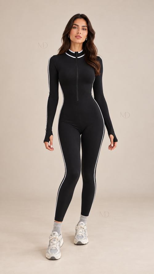 Nova Zip Sport Jumpsuit — Black model front
