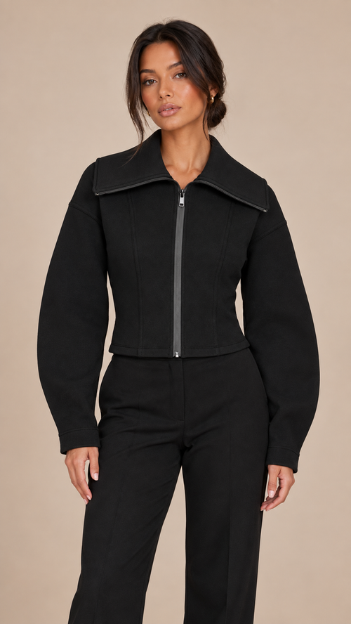 Elise Zip Collar Jacket — Black model front