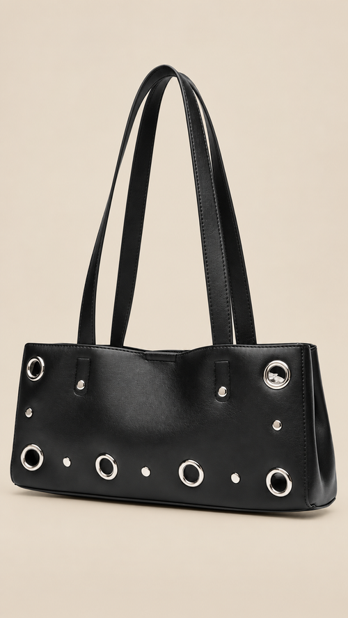 Noelia Eyelet Tote — Black product closed