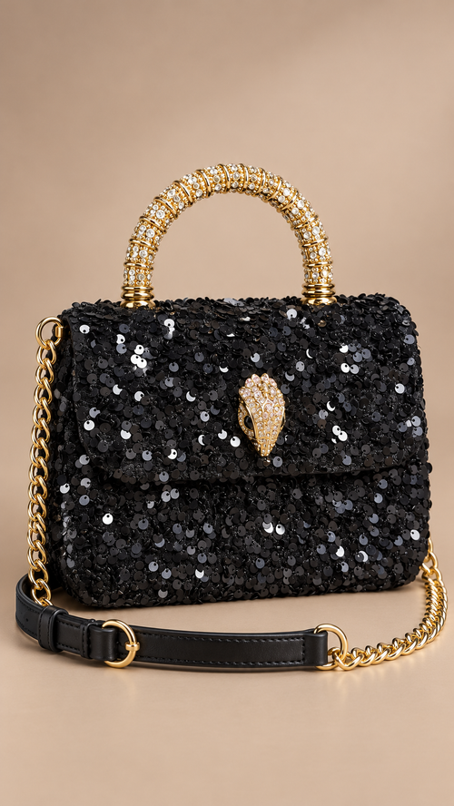Delfina Sequin Top-Handle Bag — Black product closed