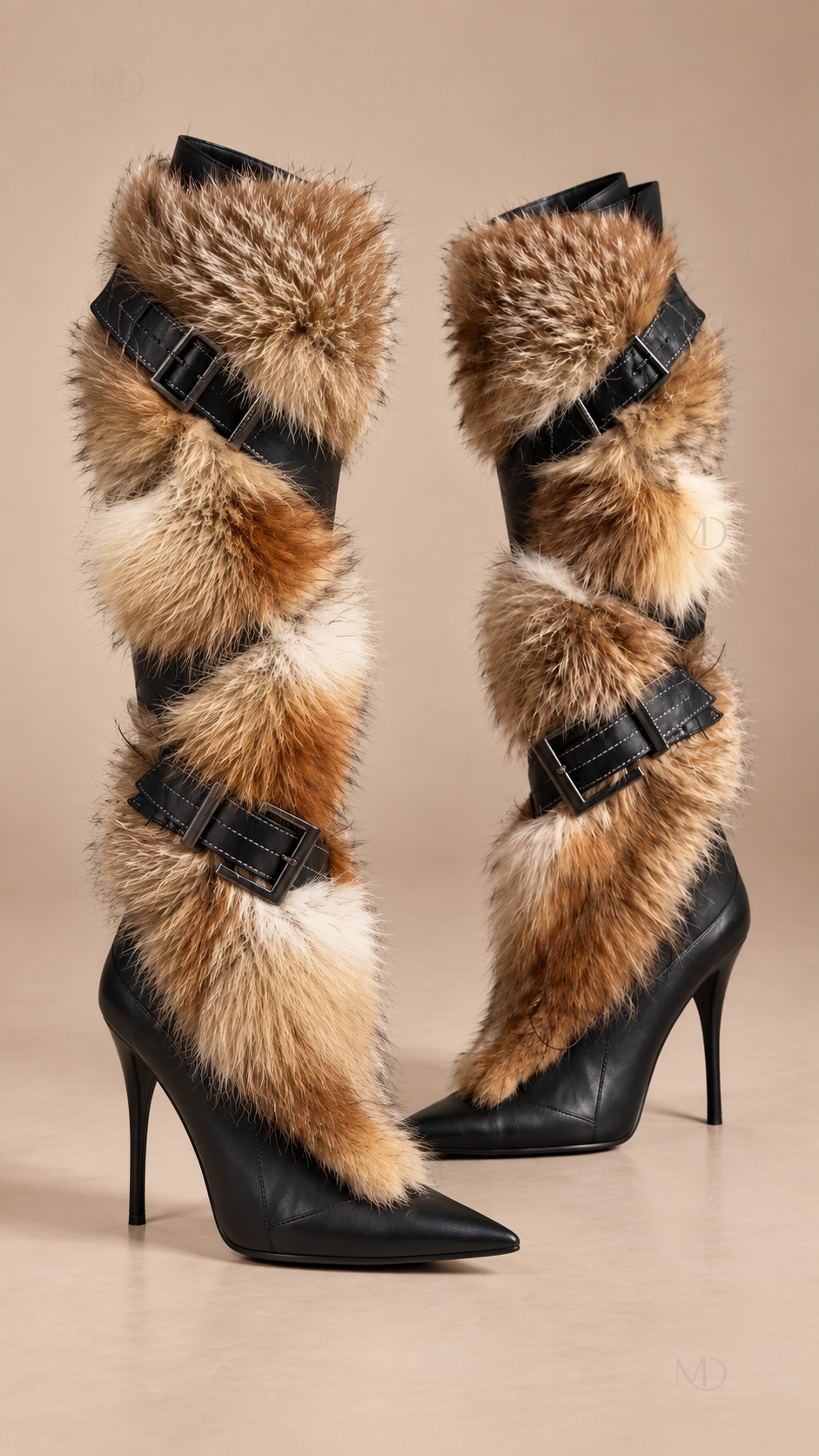 Sable Fur Stiletto Boots — Black product only
