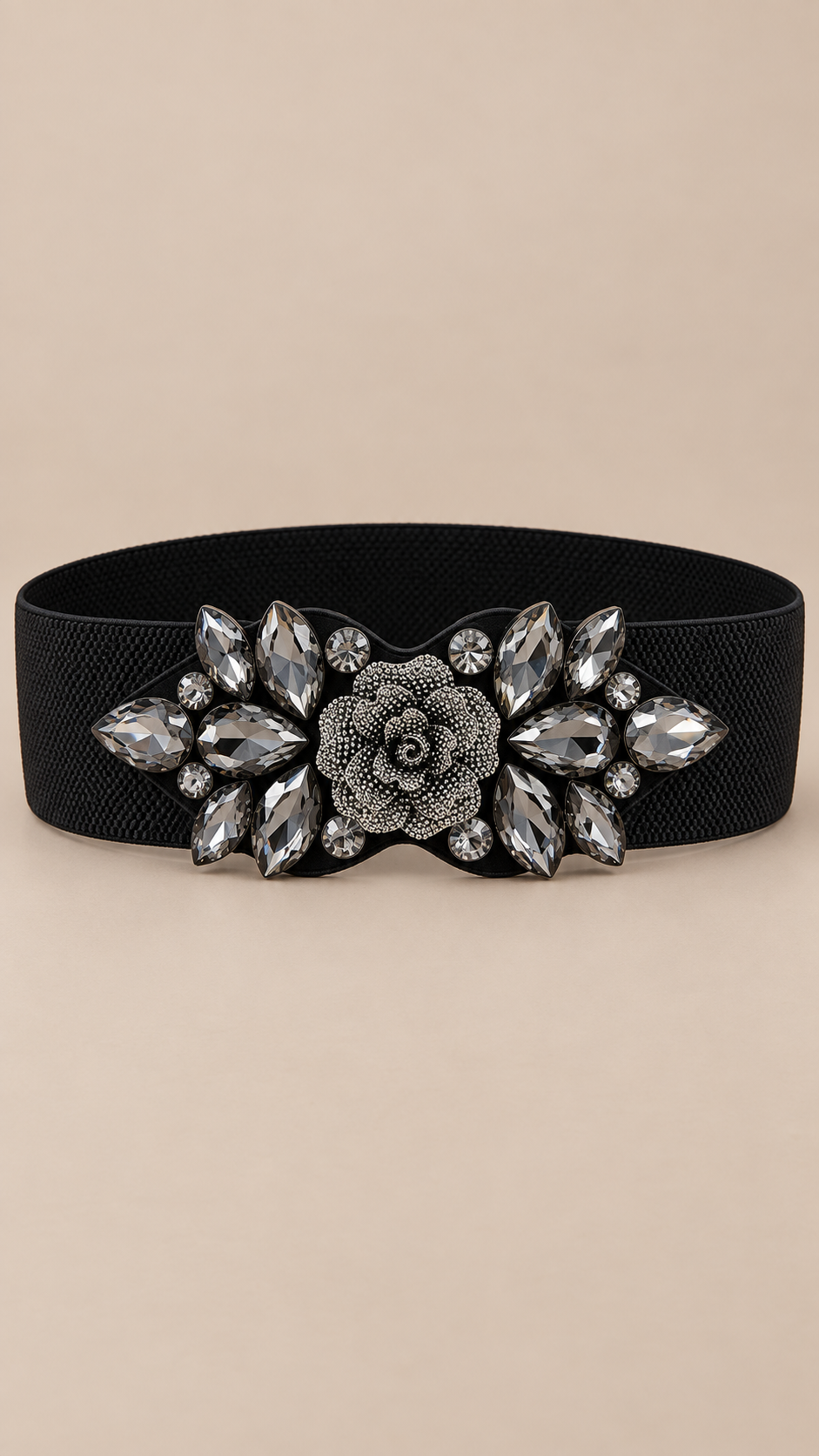 Rosalind Crystal Rose Waist Belt — Black product only