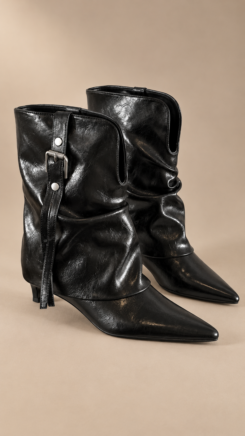 Isaura Ruched Kitten Boot — Black product only