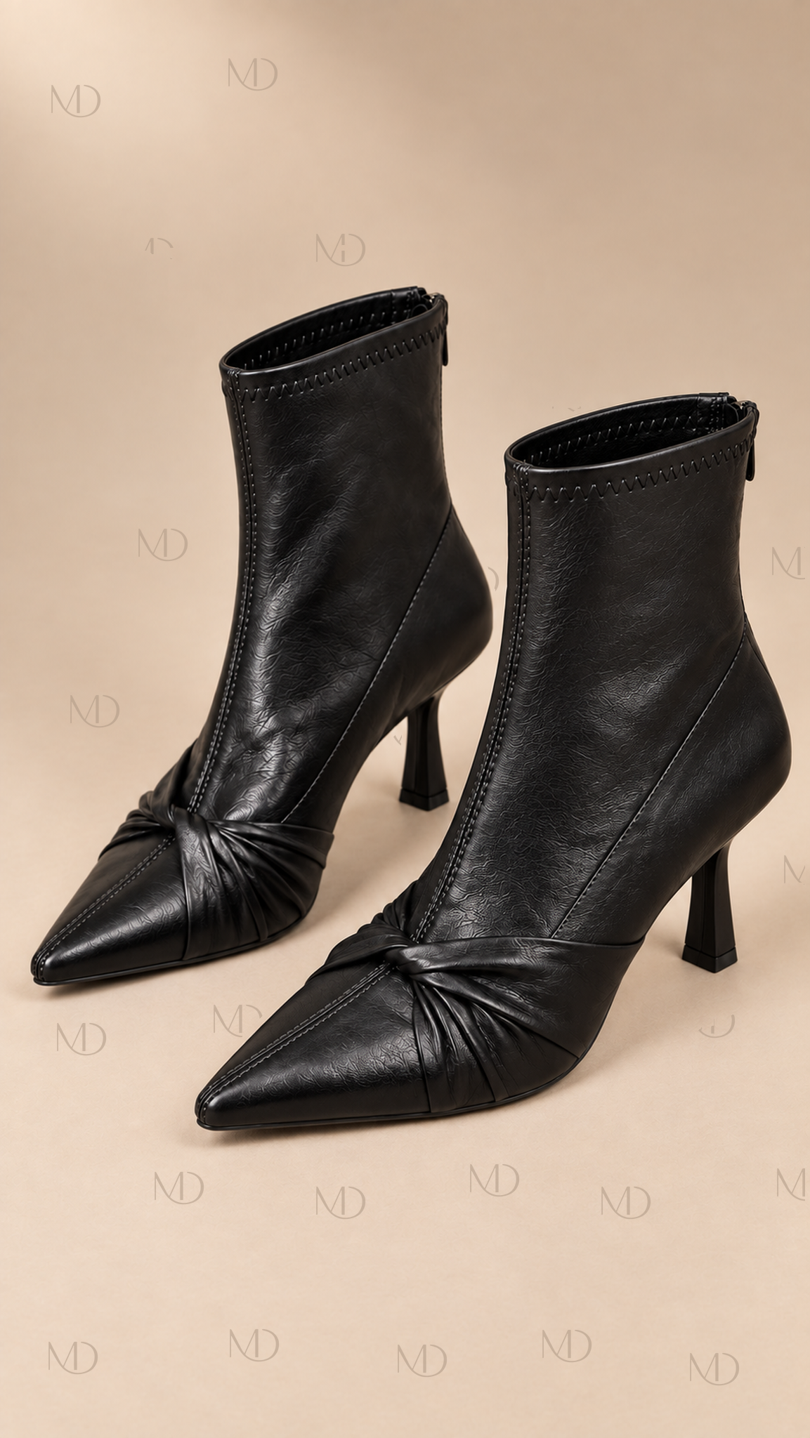 Sienna Knotted Stiletto Boots — Black product only