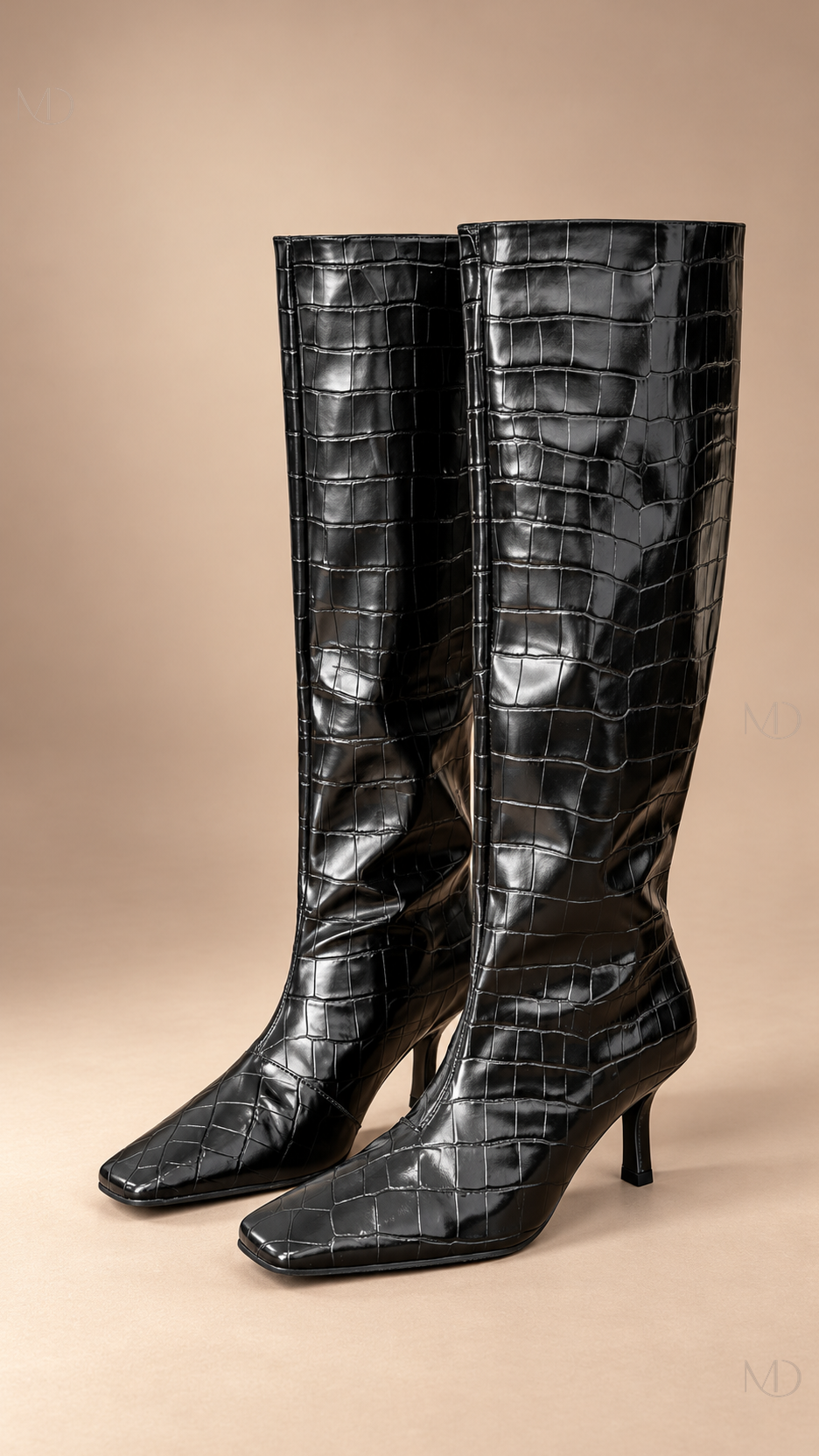 Tamsin Croc Knee Boot — Black product only