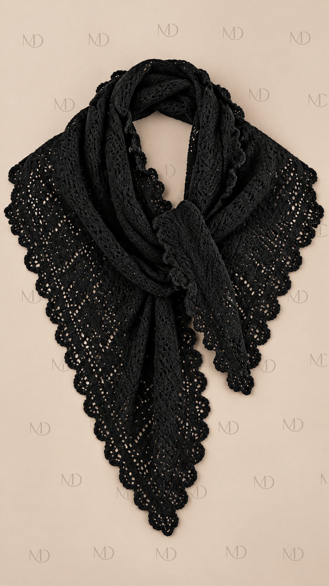 Elowen Pointelle Triangle Scarf — Black product only