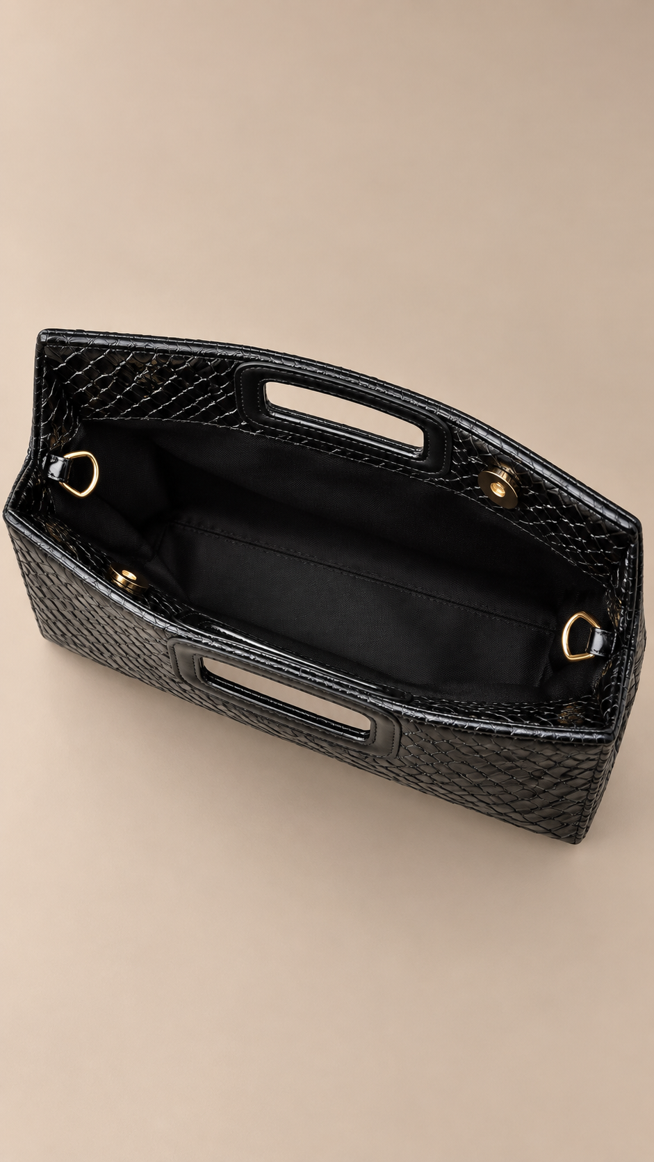Delphine Woven Clutch — Black product open