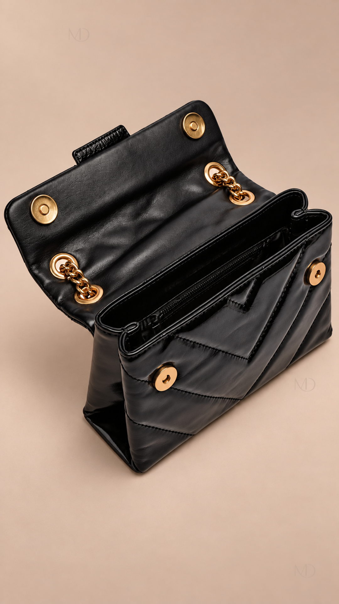 Kensington Quilted Chain Bag — Black product open