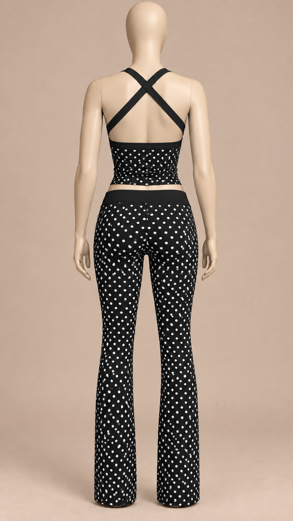 Willa Polka Dot Yoga Set — Black Set mannequin back