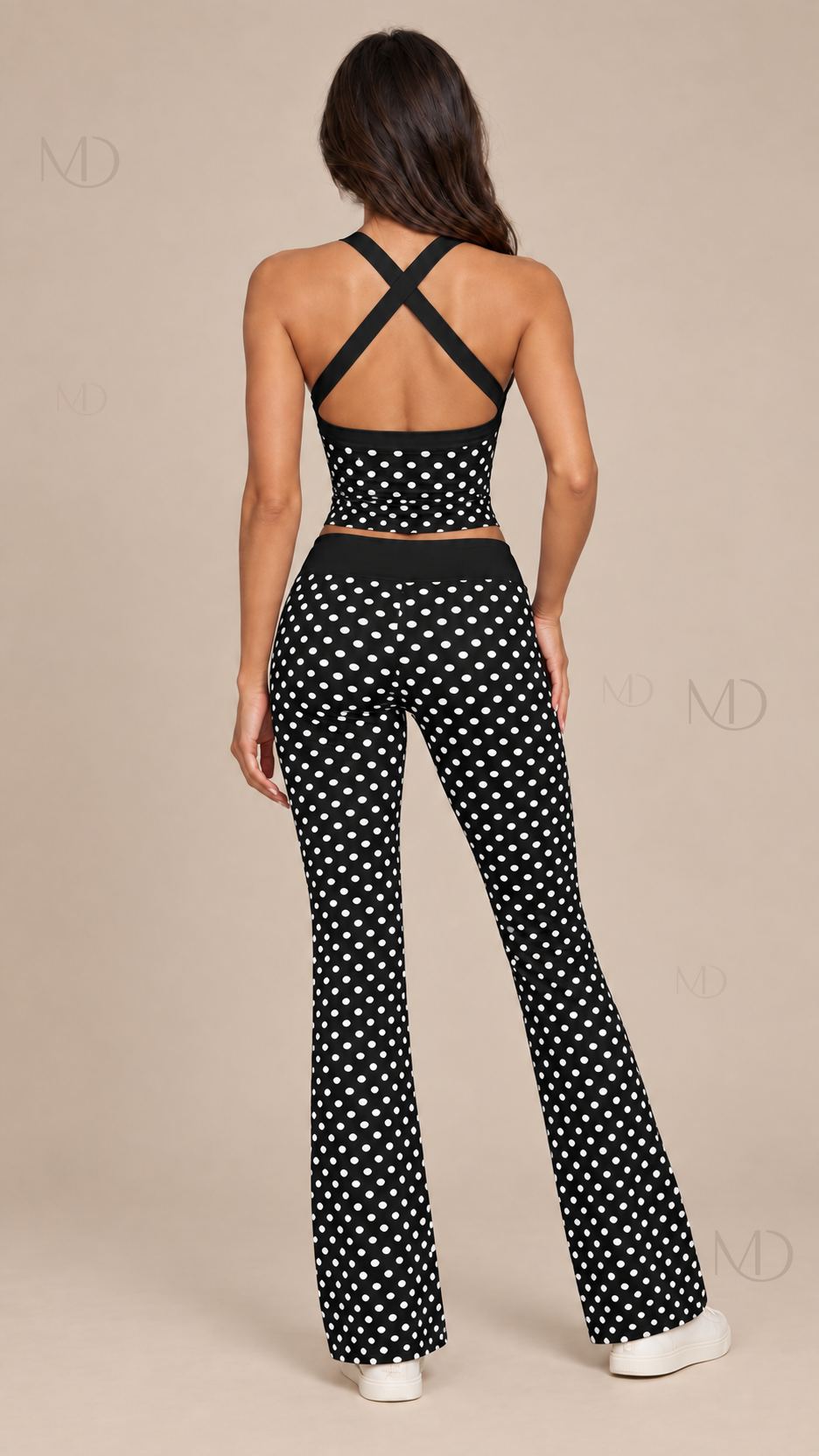 Willa Polka Dot Yoga Set — Black Set model back