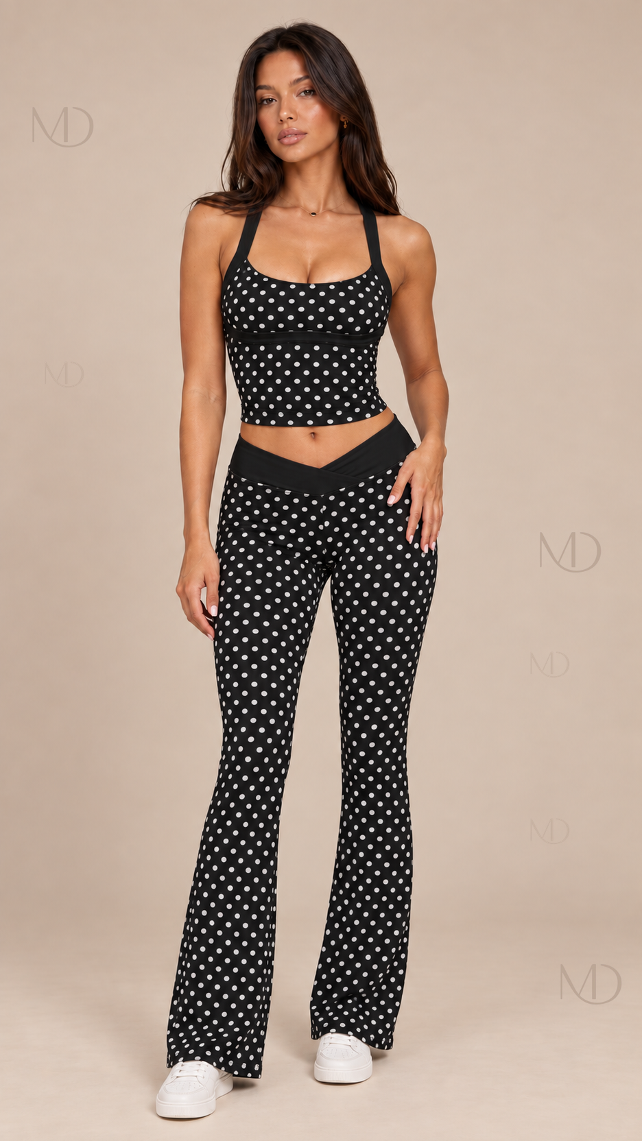 Willa Polka Dot Yoga Set — Black Set model front