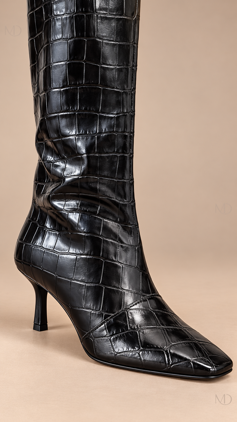 Tamsin Croc Knee Boot — Black shoe detail