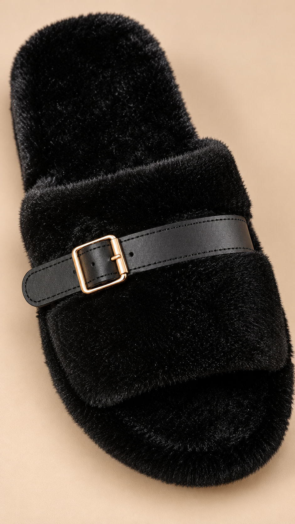 Solange Buckle Slide — Black shoe detail