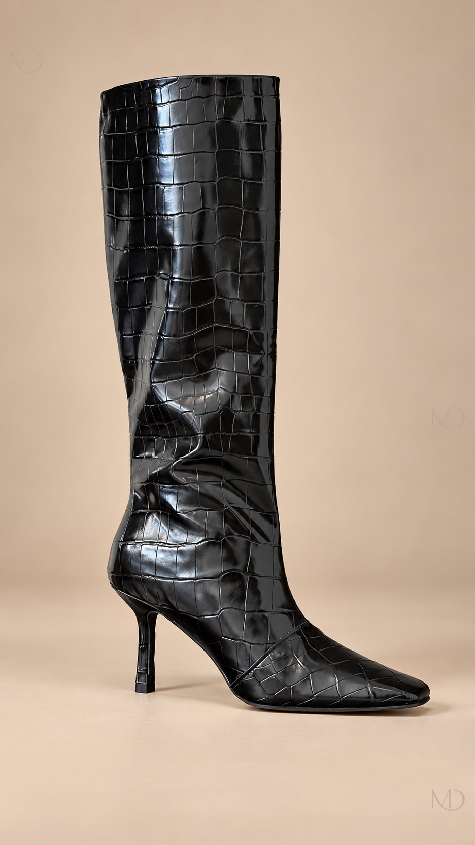 Tamsin Croc Knee Boot — Black shoe side
