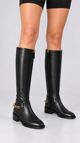 Sabrina Chain-Strap Riding Boots