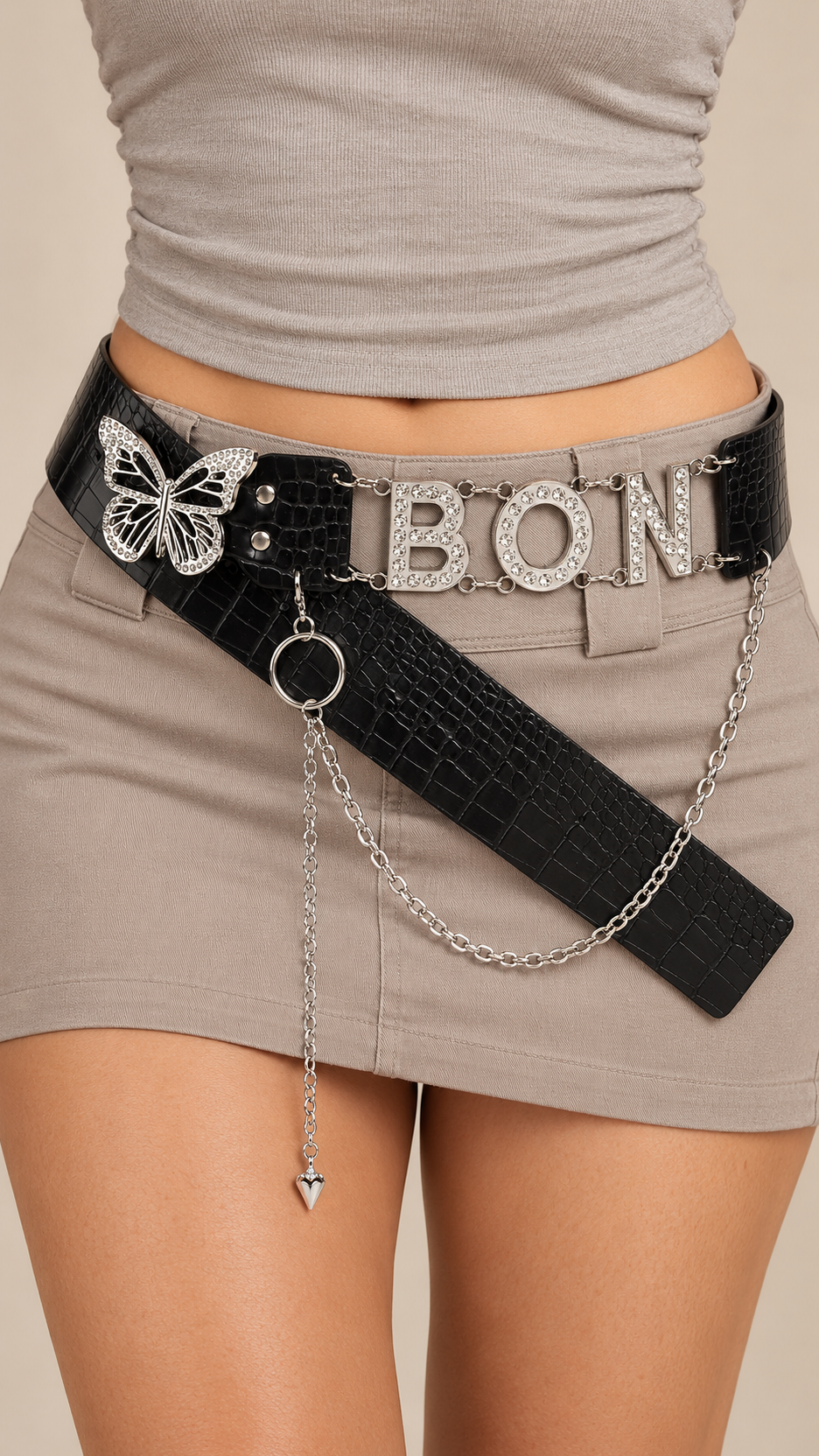 Fiorella Butterfly Belt — Black worn closeup
