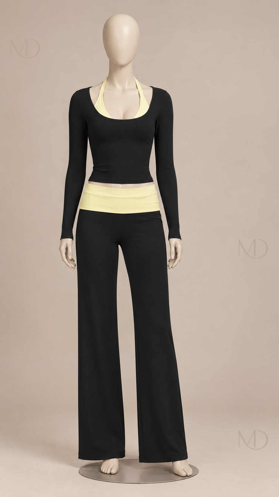 Rafaela Colorblock Lounge Set — Black Yellow mannequin front