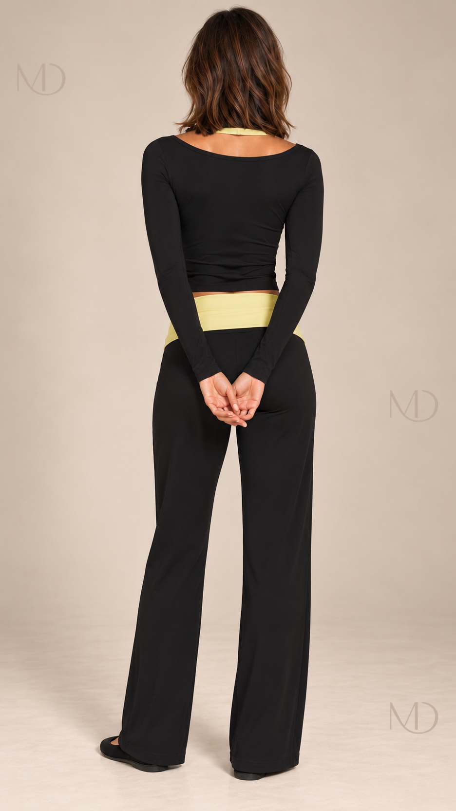 Rafaela Colorblock Lounge Set — Black Yellow model back